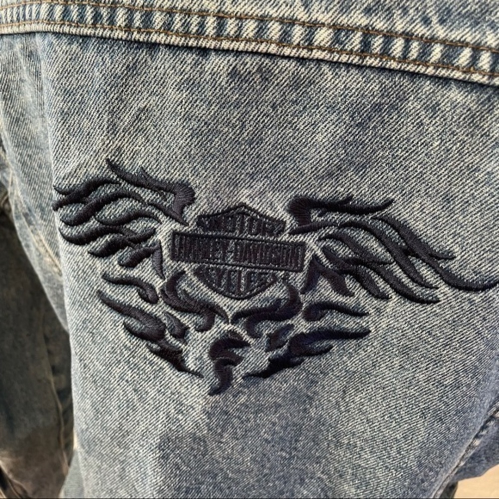 VTG 90’s Harley Davidson Biker Blue ladies denim jean jacket embroidered‎ size L - Picture 6 of 15